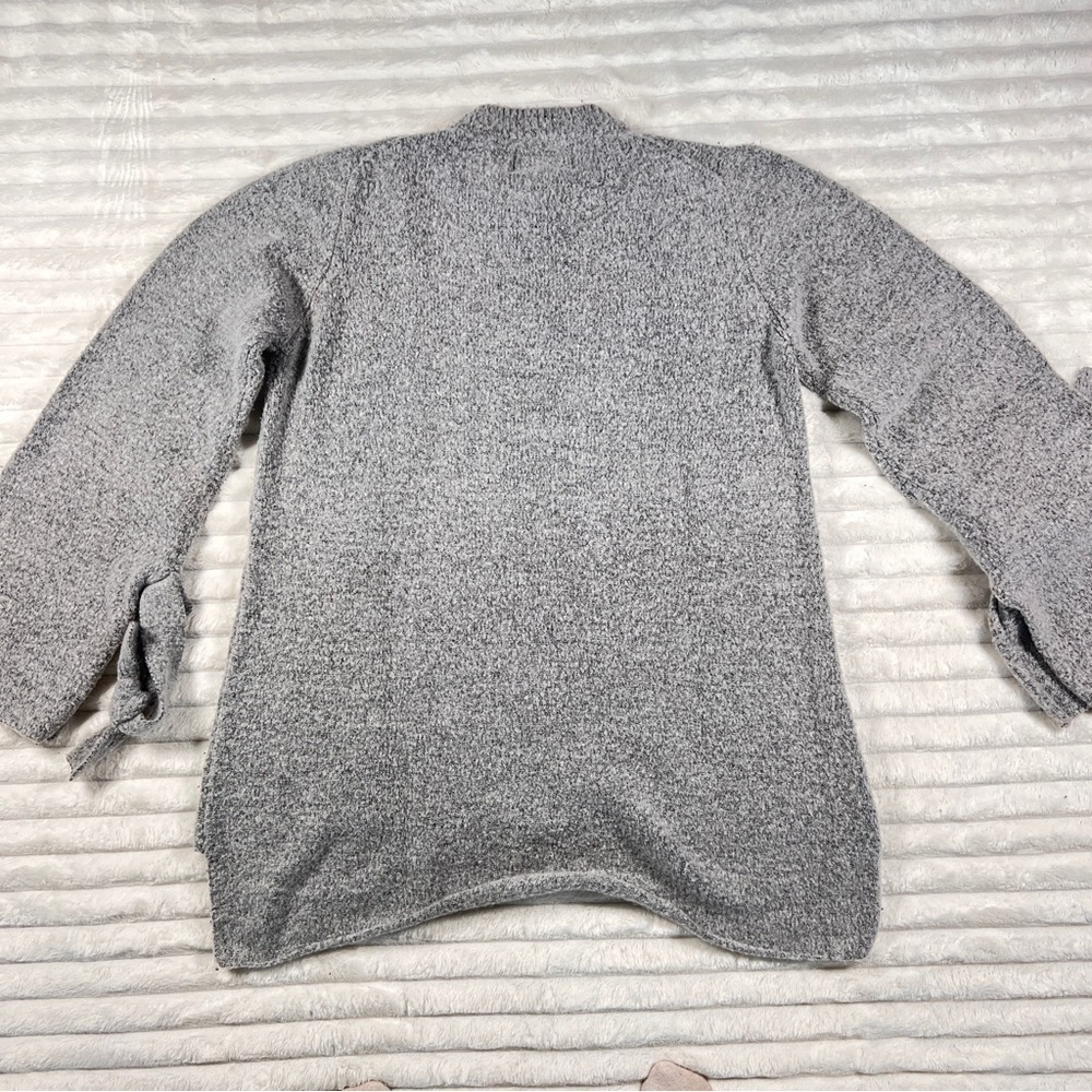 J.O.A. Gray Marled Knit Bell Tie Sleeve Mock Neck Oversized Hi Low Sweater large - Picture 13 of 13